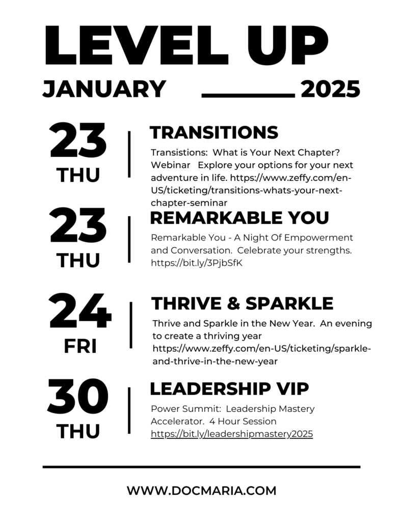 Text: Level Up with Dr. Maria in January 2025